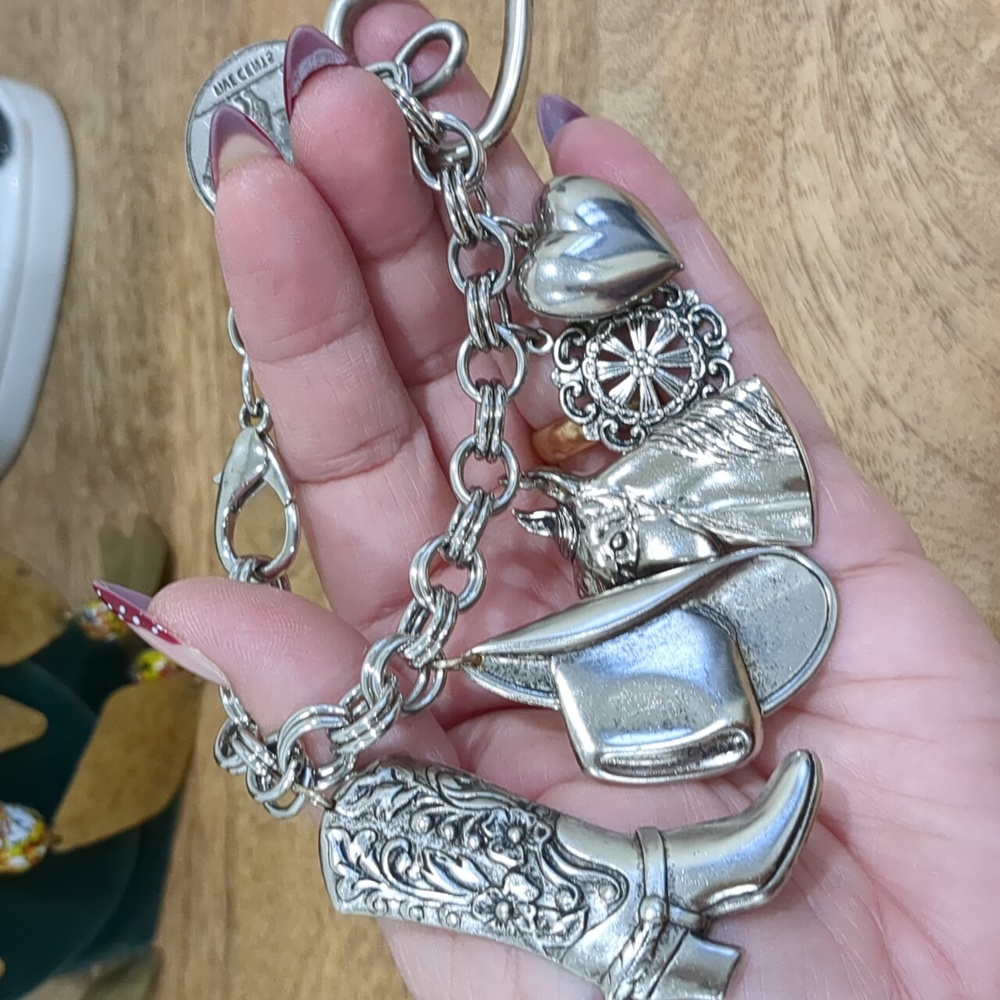 Western Silver Tone Charm Bracelet with Western Motifs